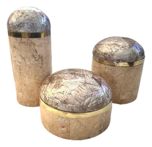 Post Modern Set of 3 Peach/Pink Tessellated Stone- Dome Lid Boxes