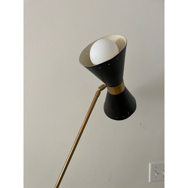 Vintage Italian counter-balance floor lamp with black shade. Newly wired (euro) with US adaptor included. Beautiful patina...