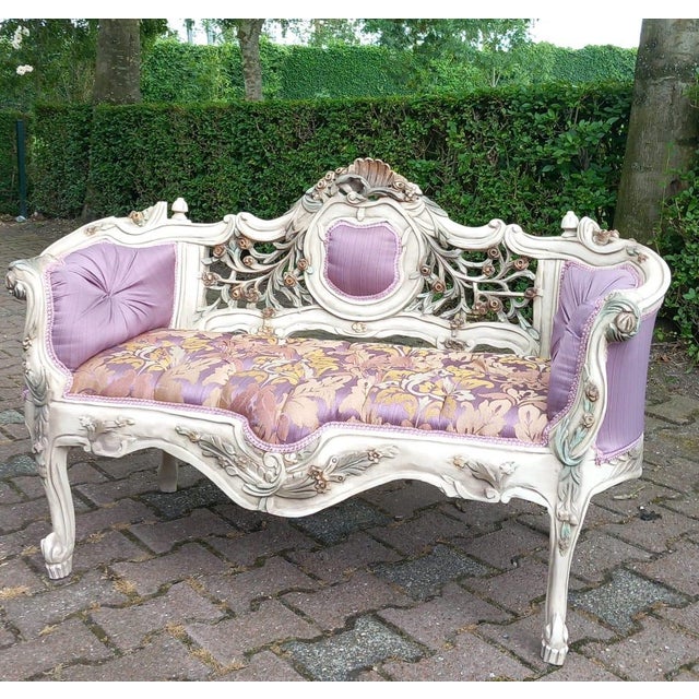 Wood 1970s French Louis XVI Pastel Beech Settee - 1 Pc For Sale - Image 7 of 12