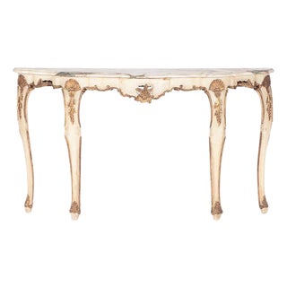 Parcel Gilt & Painted Regency Style Marble Top Console For Sale