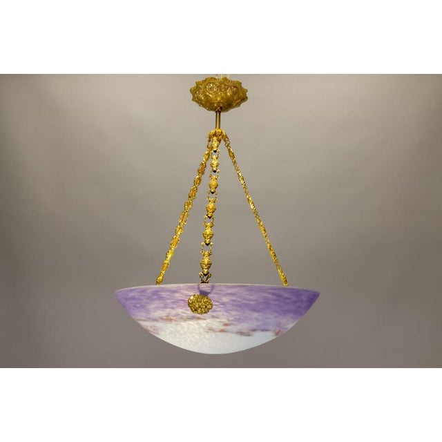 French Art Nouveau Lilac and White Glass Pendant Light from Muller Strasbourg For Sale - Image 18 of 18