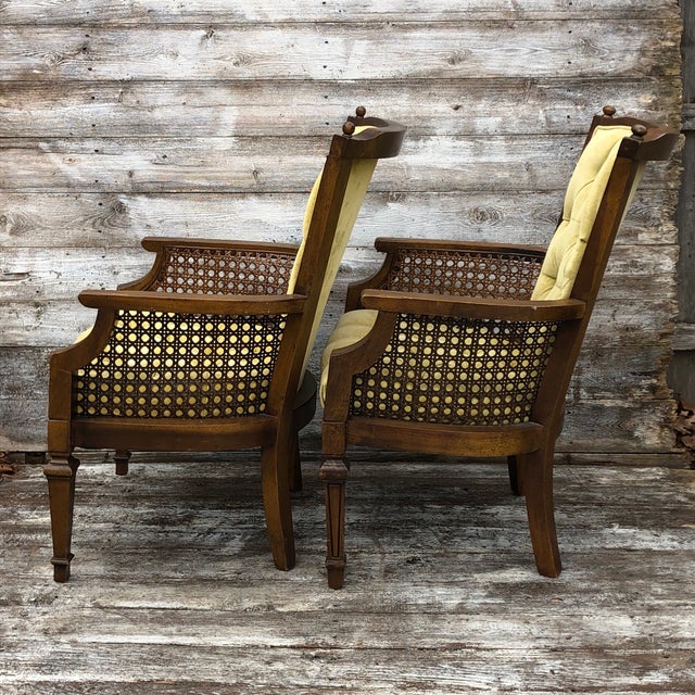 Vintage Pair of Gold Upholstered Cane Side Chairs Chairish
