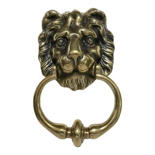 Antique English Brass Lion Head Door Knocker For Sale
