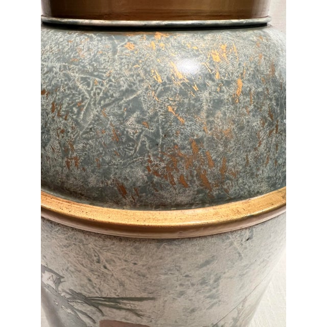 Vintage Chelsea House Chinouserie Style Ginger Jar Tea Caddy Tin Table Lamp With Shade For Sale - Image 9 of 12