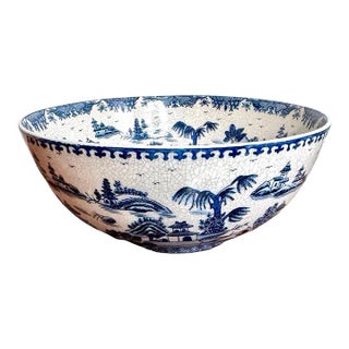 1897 United Wilson Large Blue and White Chinese Pottery Bowl For Sale