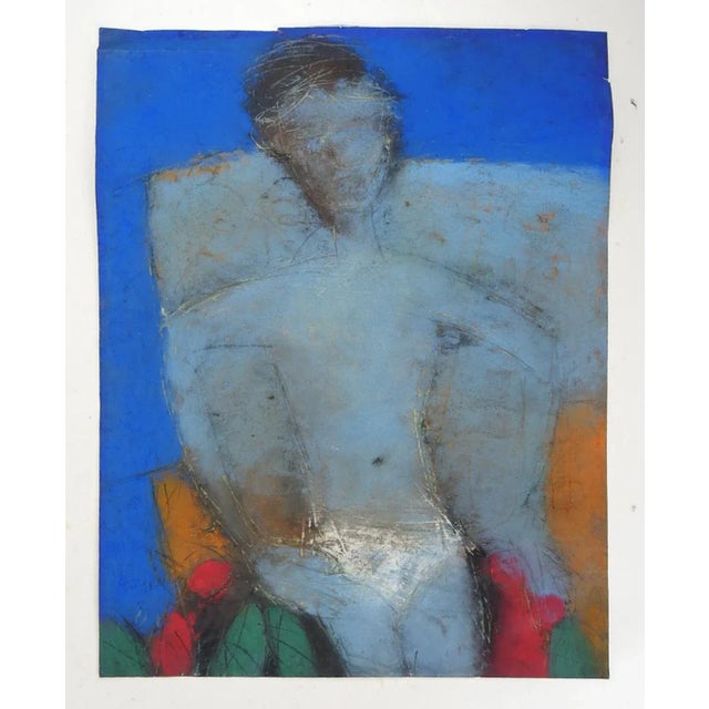 Contemporary Contemporary Abstract Figure in Blue Pastel Painting For Sale - Image 3 of 4