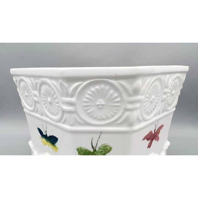 Vintage Italian White Ceramic Cachepot With Colorful Butterflies — Neoclassical / Hollywood Regency For Sale - Image 16 of 16