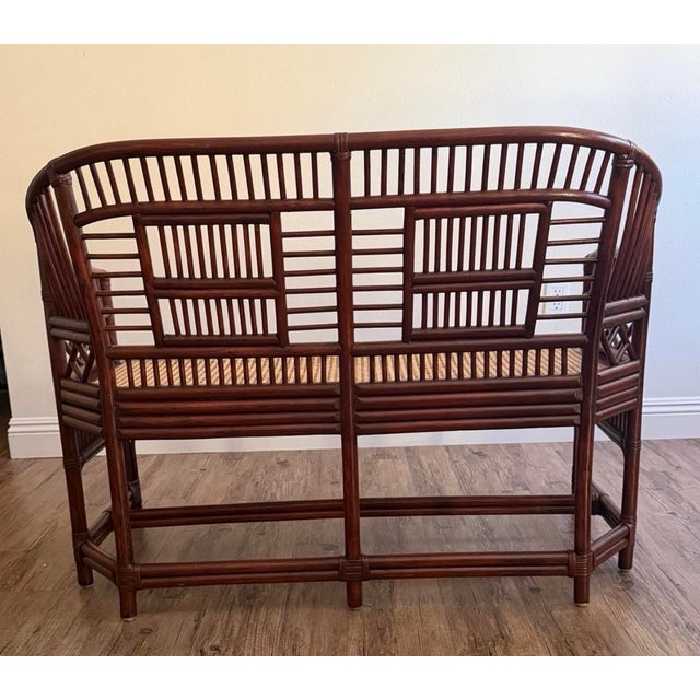 English Vintage Brighton Pavilion Style Bamboo Chippendale Cane Settee For Sale - Image 3 of 9