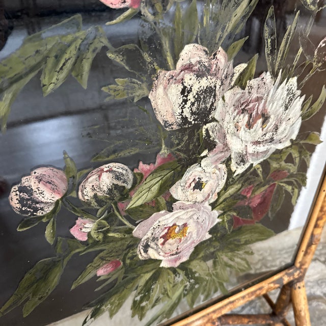 Early 20th Century Late Victorian Bamboo and Painted Glass Firescreen For Sale - Image 11 of 11