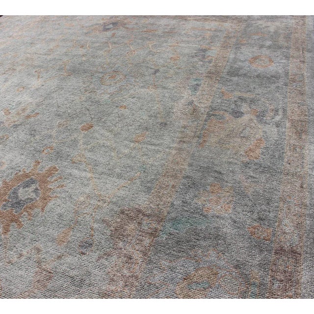 Shabby Chic Modern Turkish Oushak Large Rug in Seafoam Green, Light Blue & Multi Colors For Sale - Image 3 of 9