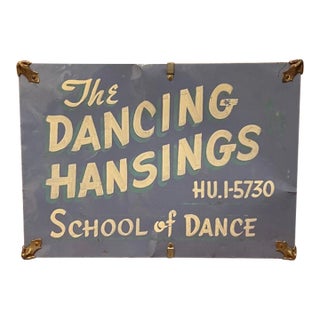 Vintage 1940s Hand Painted Suitcase - Dancing Hansings School of Dance For Sale