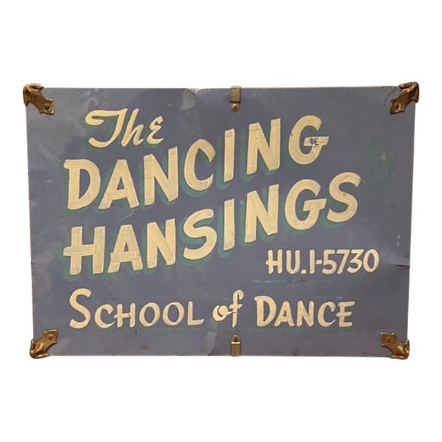 Vintage 1940s Hand Painted Suitcase - Dancing Hansings School of Dance For Sale