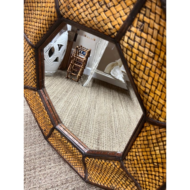1980s Vintage Octagonal Rattan Mirror For Sale - Image 5 of 7