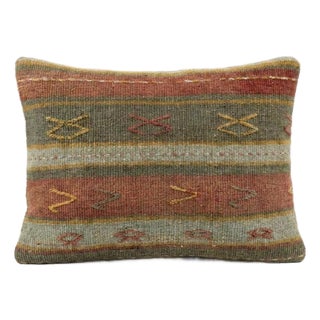 Turkish Kilim Lumbar Pillow Cover 16'' X 24'' For Sale
