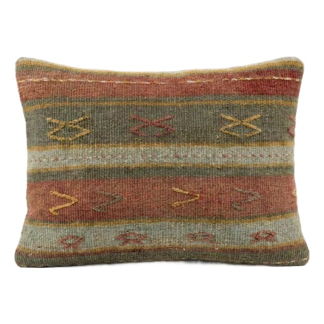 Turkish Kilim Lumbar Pillow Cover 16'' X 24'' For Sale
