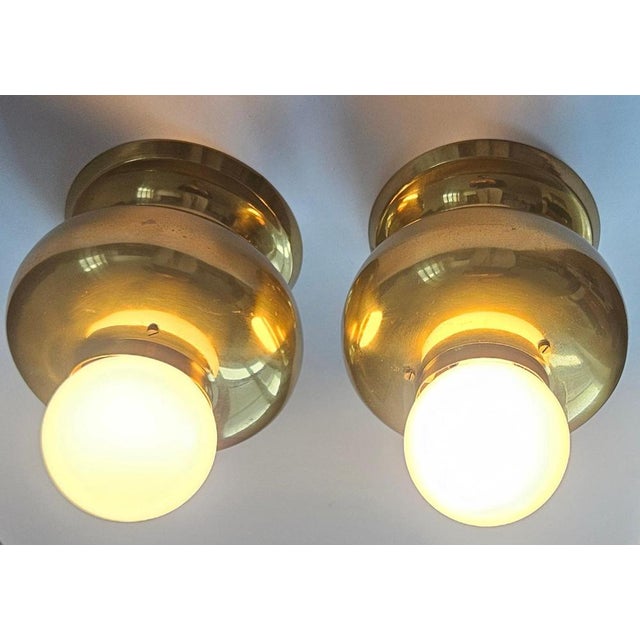 Metal Mid-Century Brass Flush Mounts, Italy, 1970s, Set of 2 For Sale - Image 7 of 14