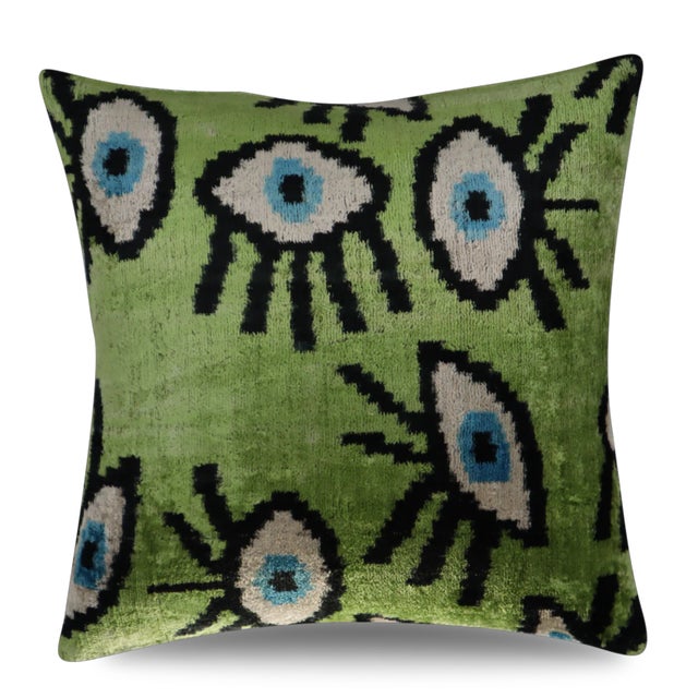 Contemporary Contemporary Handmade Velvet Evil Eye Good Luck Throw Pillow & Down Feather Insert For Sale - Image 3 of 12
