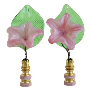 Venetian Glass Flower Lamp Finials - A Pair For Sale