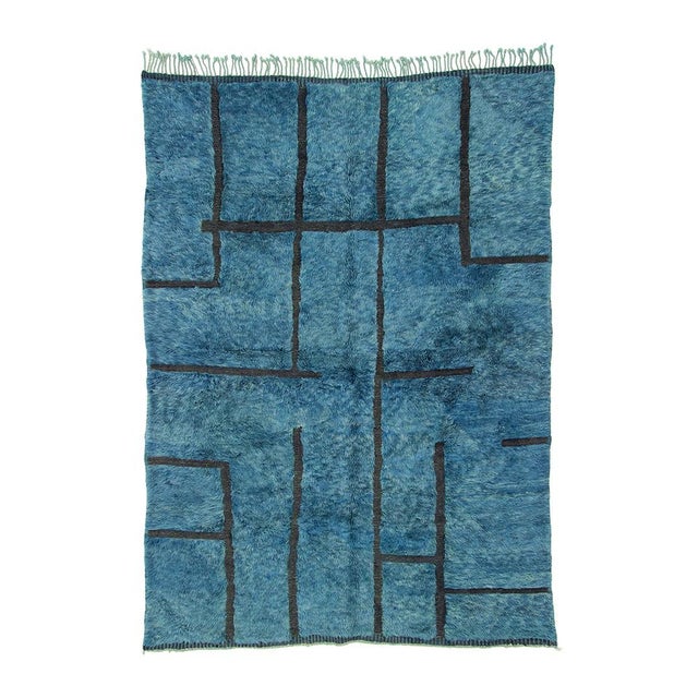 Hand-Knotted Wool Rug in Deep Blue and Black by Holomua For Sale - Image 9 of 9