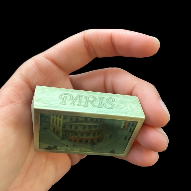 French Country Vintage Brass “Paris” Matchbox Cover With Miniature Street-Scene For Sale - Image 3 of 6