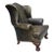 Vintage English Georgian Style Distressed Olive Green Leather Wingback Library Armchair With Ball & Claw Feet For Sale