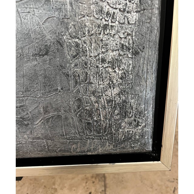 Charcoal Faux Croc Exotic Canvas Art - Designed by Cheryl P. Kohloff 30”x30” Framed Color Palette: Silver Leaf, Charcoal,...