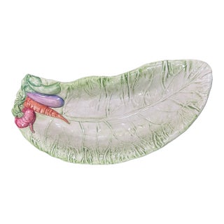 Vintage Large Vietri Italian Green Leaf Cabbage Majiloca Vegetable Platter For Sale