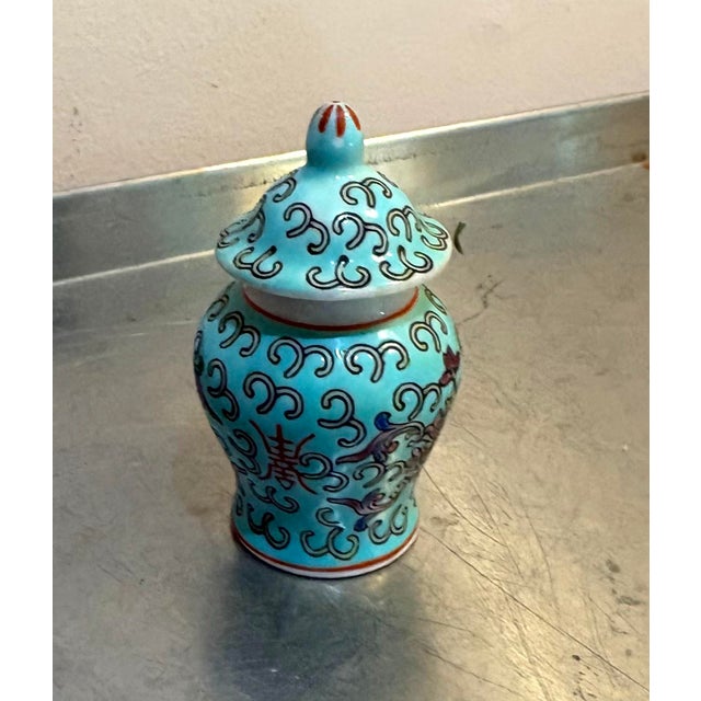 1920s Mini Aqua Blue Ceramic Chinese Ginger Jar For Sale - Image 5 of 5