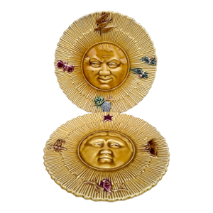 French Majolica Sun & Moon Plates Circa 1890-a Pair