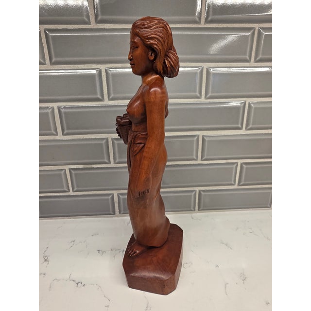 Art Deco Mid-Century Balinese Art Deco Hardwood Harvest Maiden Sculpture by A. Fatimah For Sale - Image 3 of 12