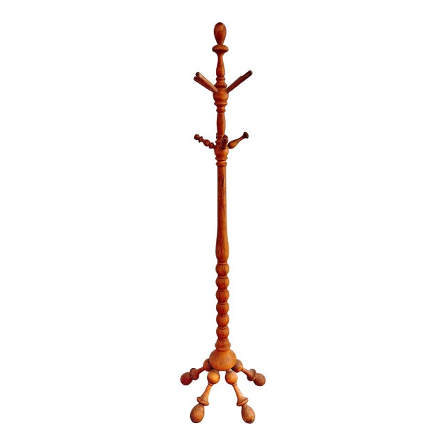 Antique Turned Wood Coat Rack For Sale