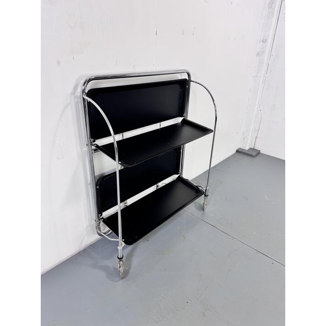 Wood Mid-Century Bauhaus Dinett Foldable Serving Trolley from Bremshey Solingen, 1960s For Sale - Image 7 of 10