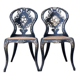 Vintage Papier Mache Cane Chairs - A Pair For Sale