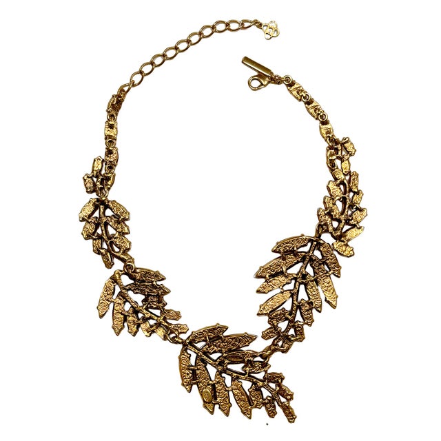 Oscar De La Renta 22k Gold Plated Orange Amber Resin Leaf Statement Necklace For Sale - Image 11 of 13