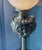 Incredible ornate brass floor lamp with hand painted glass shade from makers Bradley and Hubbard as signed on turn switch...