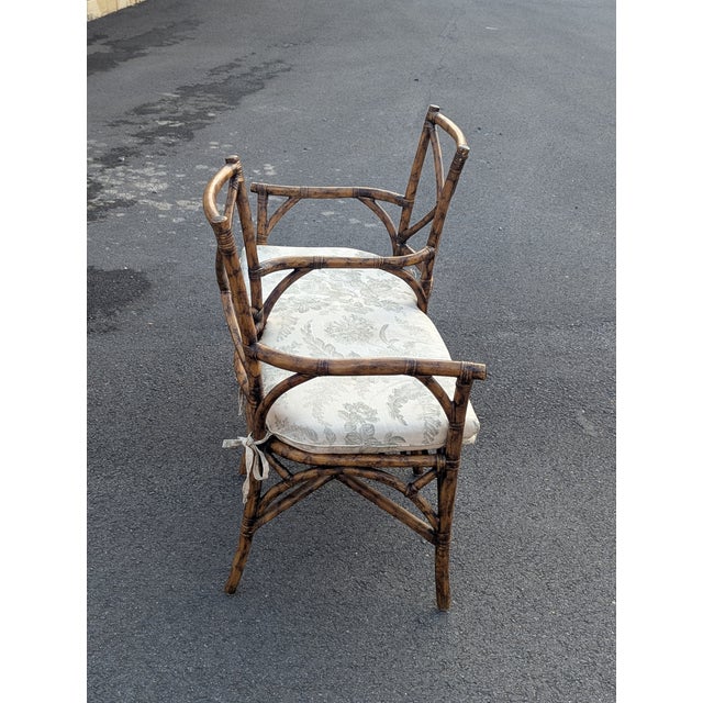 Wood Vintage Bent Bamboo Gossip Bench | Tête-À-Tête | Face-to-Face Sette For Sale - Image 7 of 8