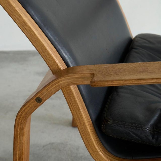 Lounge Chair in Birch and Black Leather attributed to Yngve Ekström for Swedese, 1970s For Sale - Image 10 of 12