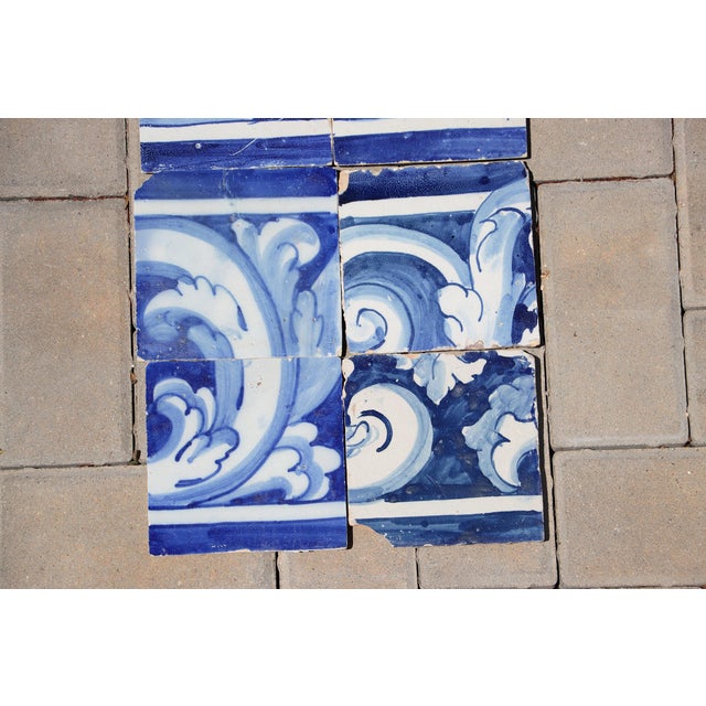 Ceramic Antique 18th Century Portuguese Blue & White Rococo Scroll Tiles, Baroque Period, Set of 8 For Sale - Image 7 of 8