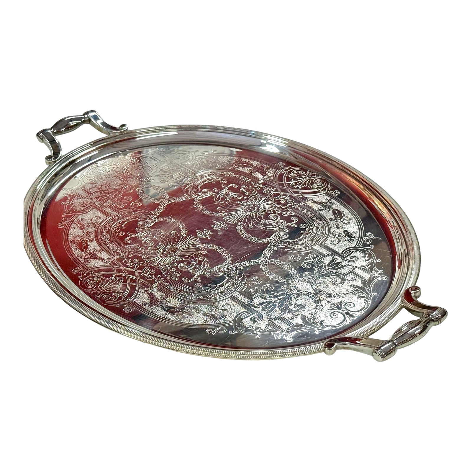 Late 20th Century Christofle Engraved Silver Plate Tray | Chairish