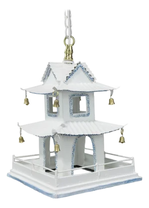 Vintage White and Blue Double Tower Small House Mini Chandelier With Railing, Bell.