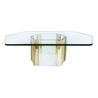 1960s Elongated Hexogonal Leon Rosen Pace Coffee Table in Brass and Glass For Sale