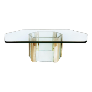 1960s Elongated Hexogonal Leon Rosen Pace Coffee Table in Brass and Glass