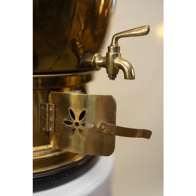 Vintage Italian Lamp Vintage Brass Samovar-Style Lamp w/ Pleated Linen Shade For Sale - Image 4 of 5