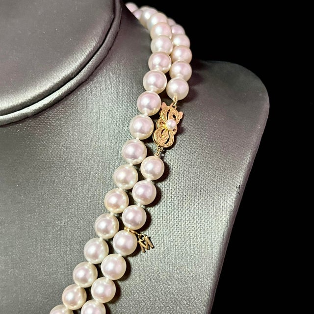 Contemporary 1990s Mikimoto Estate Akoya Pearl Necklace 36" 18k Y Gold 9 Mm Certified For Sale - Image 3 of 9