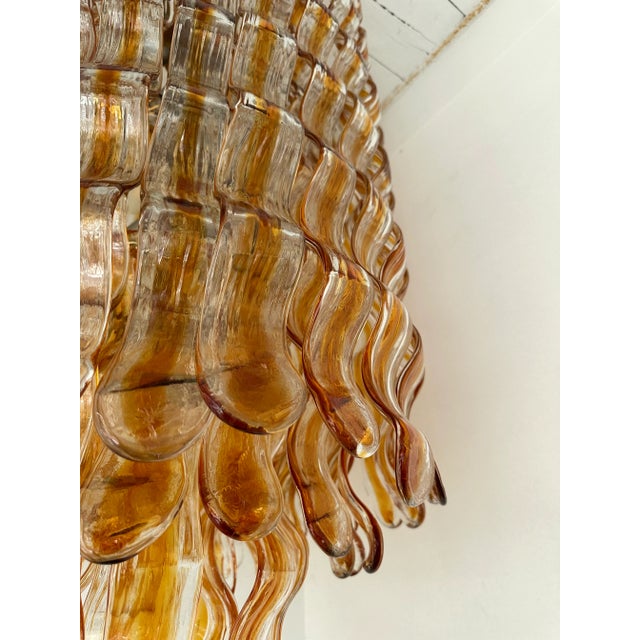 Metal Cascade Chandelier Wave Amber Murano Glass by Mazzega, Italy, 1970s For Sale - Image 7 of 12