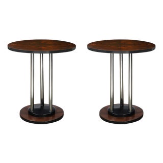 Art Deco Machine Age Side Tables in Book-Matched Walnut by Donald Deskey For Sale