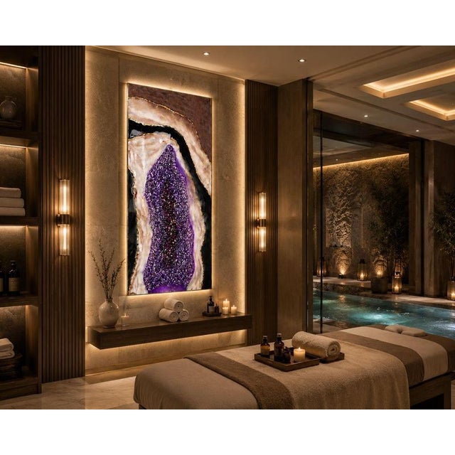 Violet Halo Illuminated Wall Art in Amethyst and Quartz by Sev Art Gallery For Sale - Image 4 of 6