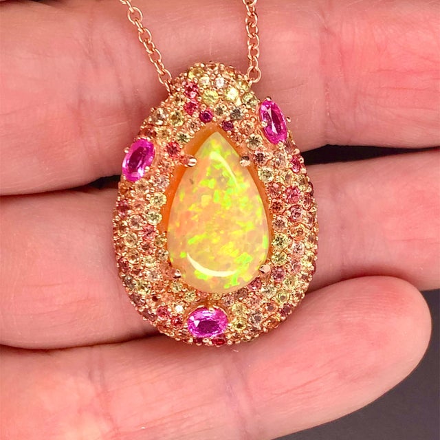 Natural Ethiopian Opal Sapphire Necklace 14k Gold 11.5 TCW GIA Certified For Sale - Image 16 of 18