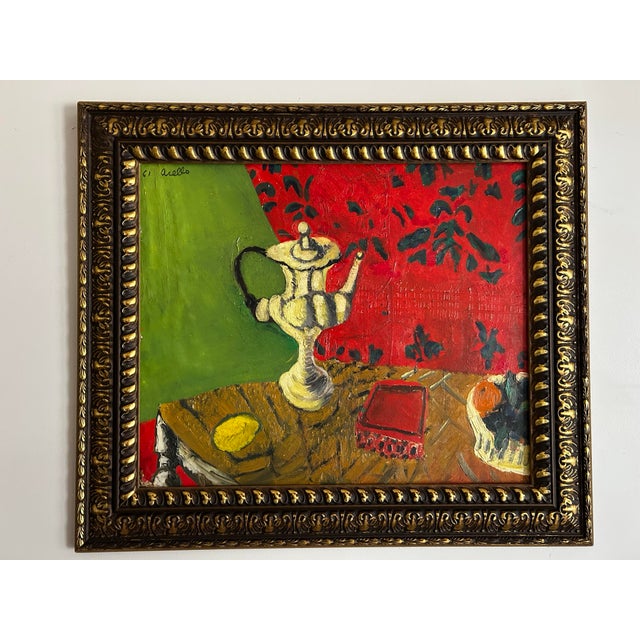 Impressionist Vintage 1961 Still Life Oil Painting in the Manner of Matisse by John Aiello For Sale - Image 3 of 8