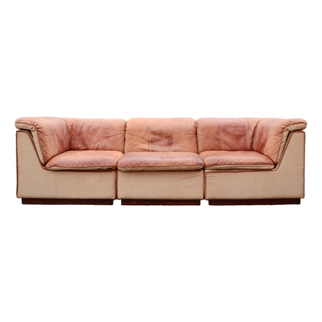 Sapporo Sofa in Cognac Canvas and Leather from Oy Dahlqvist AB / BD Möbel, 1976, Set of 3 For Sale
